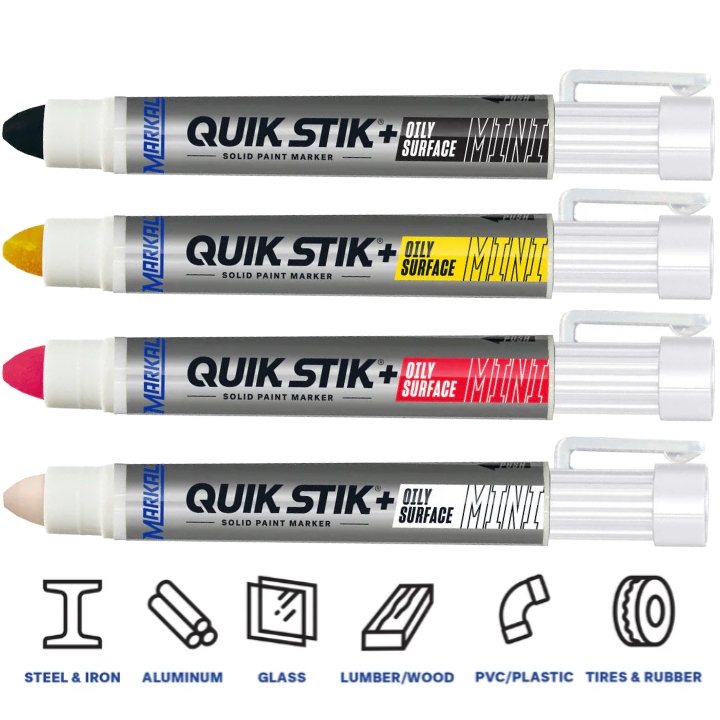 pics/Markal/Quik-Stik Mini Paint/markal-quik-stik-oily-mini-pastenmarker-fuer-fettige-oberflächen-weiss-rot-gelb-schwarz-material.jpg